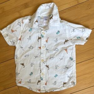 Carter's White Button Down Shirt with Dinosaur Print